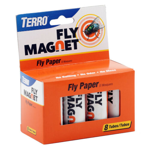 TERRO T518 Fly Magnet Ribbon Sticky Fly Paper Trap with Thumbtack (Pack of 4)