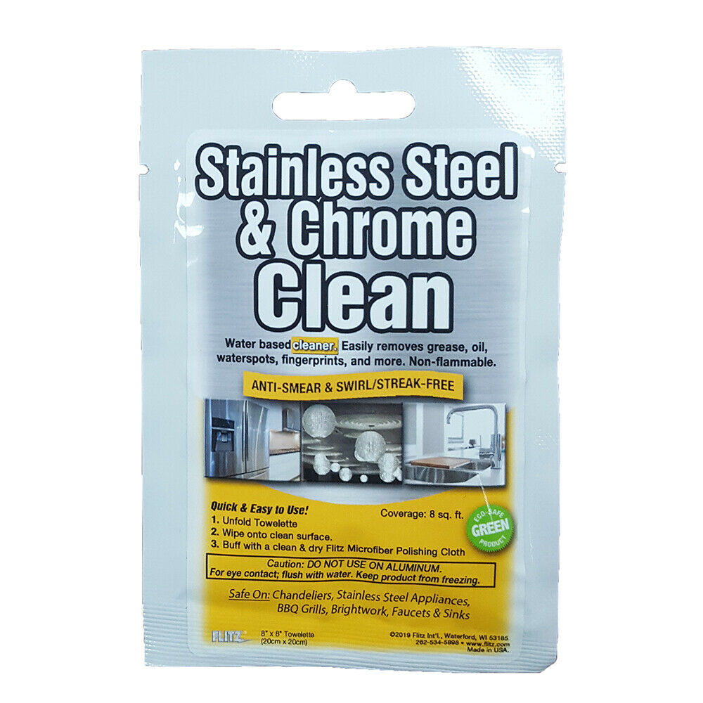 Flitz Sp01501 Stainless Steel &amp; Chrome Cleaner Degreaser 8" X 8" Towelette