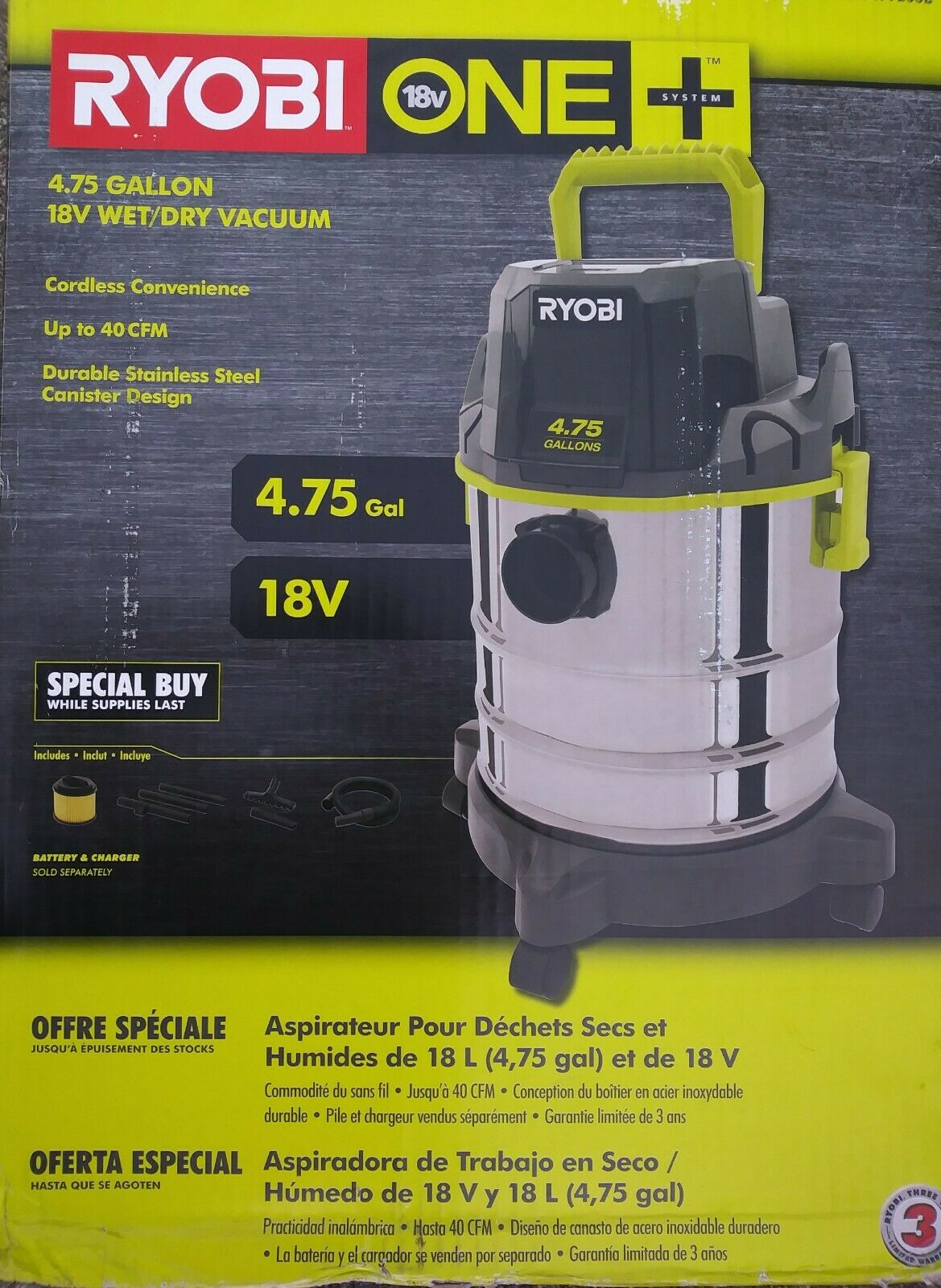 Ryobi 18 Volt 4.75 Gallon Wet/dry Vacuum Pwv200b (tool Only)