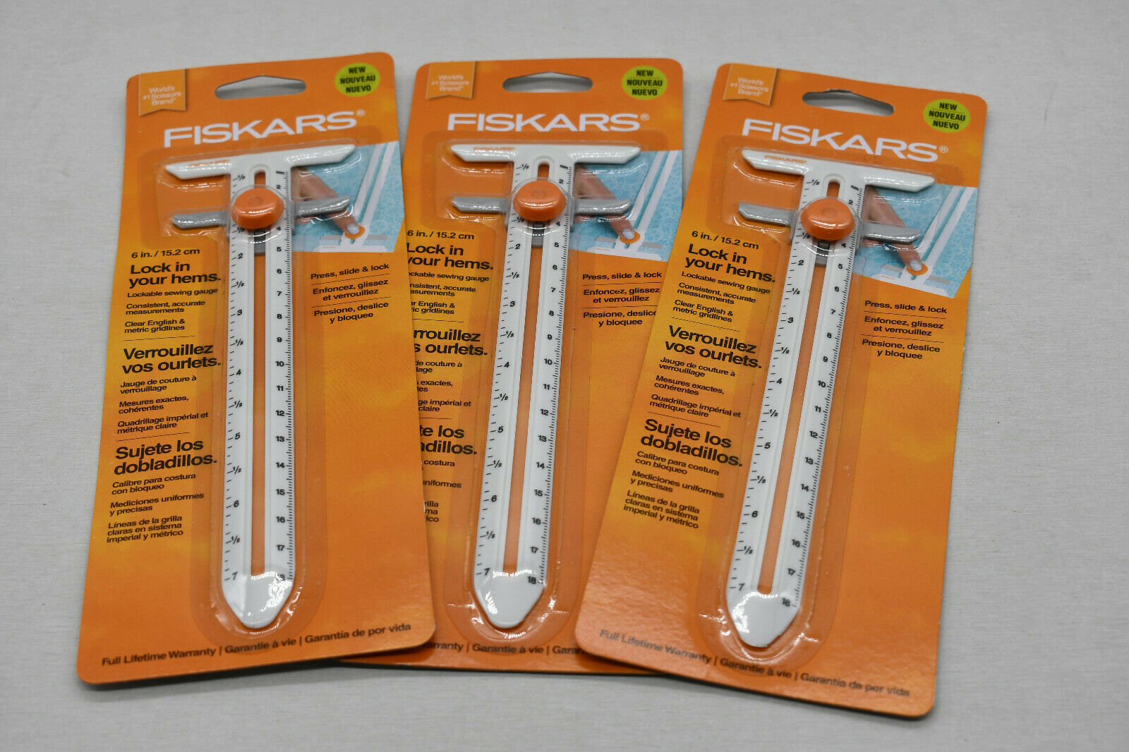 Lot Of 3 Fiskars Sewing Measuring Gauge Lockable 6" 1/8" Increments 132050-1003