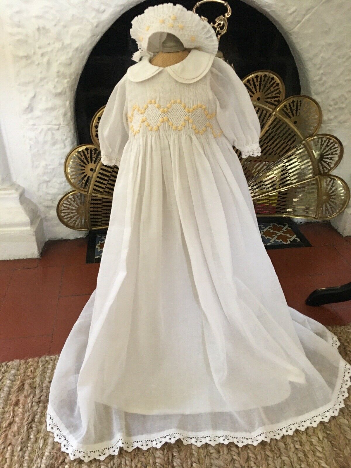 Hand Smocked Baby Baptism/cristening Gown With Bonnet