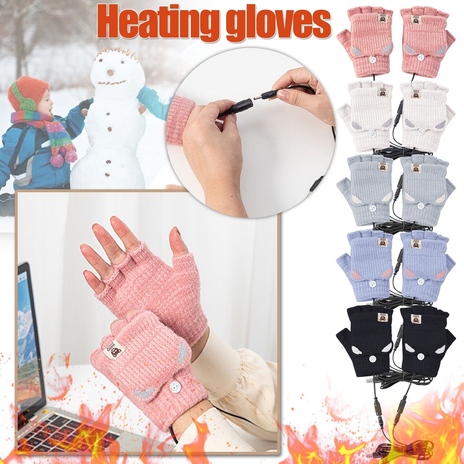 USB Charging Heating Gloves For Men And Women Adult Winter Warm Gloves Hot