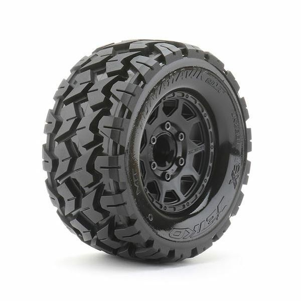 Jetko Tires - 1/10 Mt 2.8 Tomahawk  Mnt Black Claw Rims Md S 12mm Hex 1/2 Offset