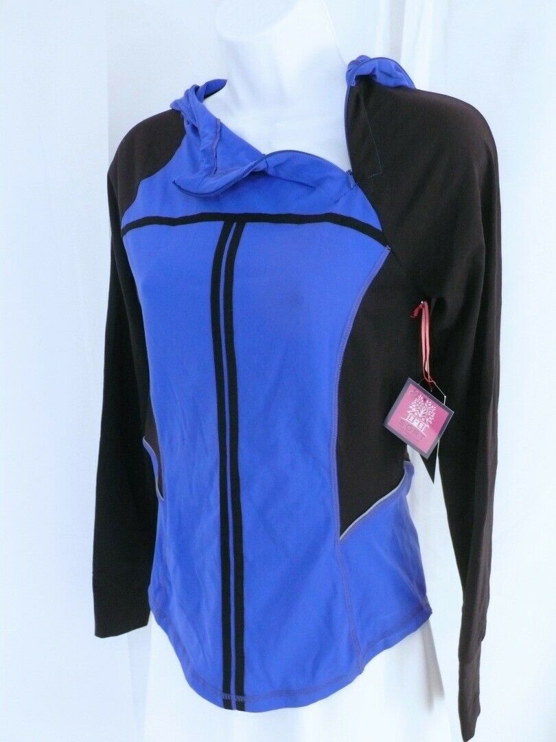 CYNTHIA ROWLEY NWT Women's Royal Blue Black Full Zip Hooded Athletic Jacket Sz S
