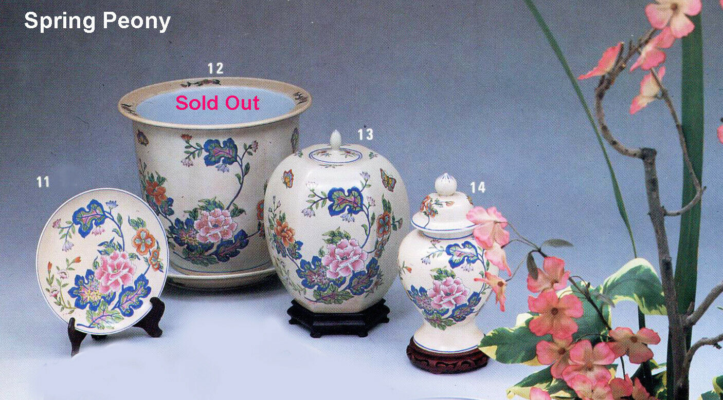 Porcelain Handcrafted and Painted Plate and Jars Spring Peony Collections
