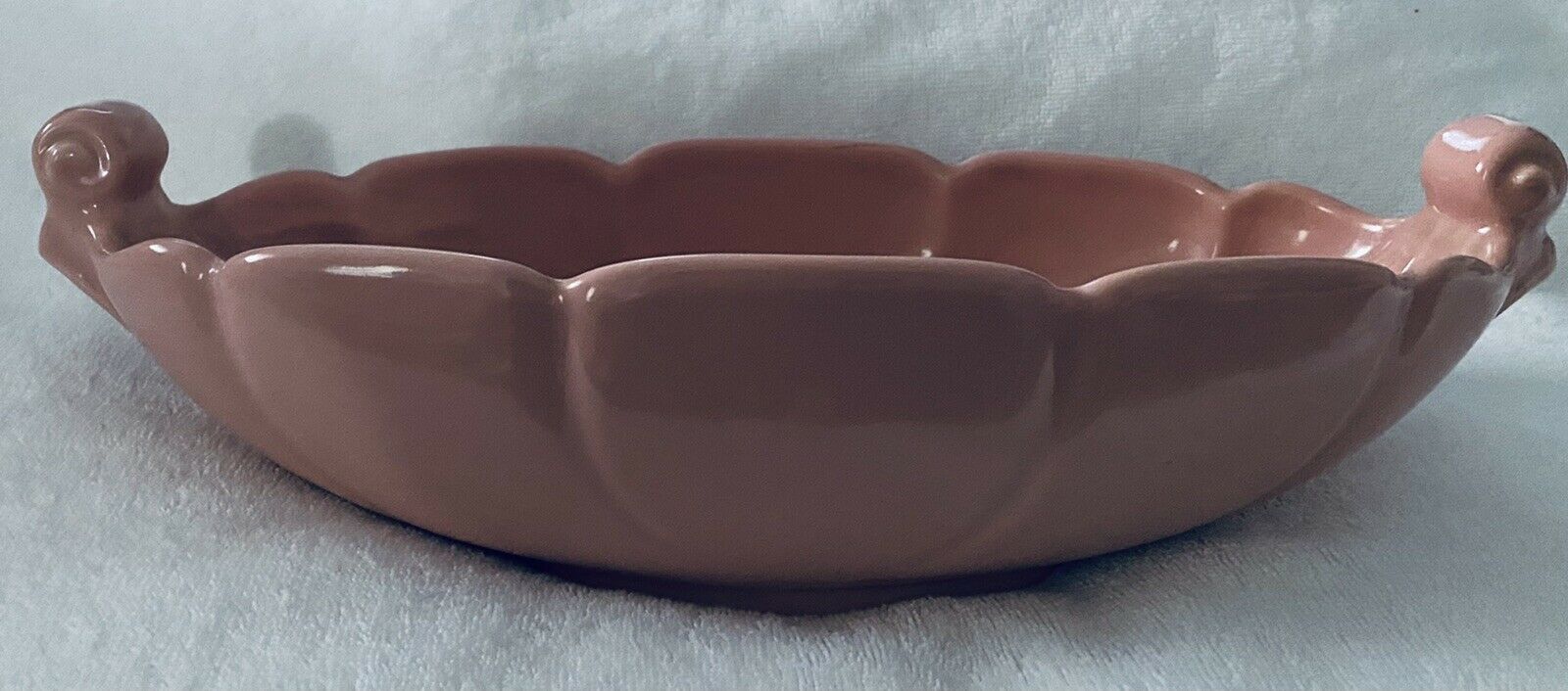 Vintage Abingdon USA Pottery Console Bowl - Pink  #532 Fern Leaf 14.25” Art Deco