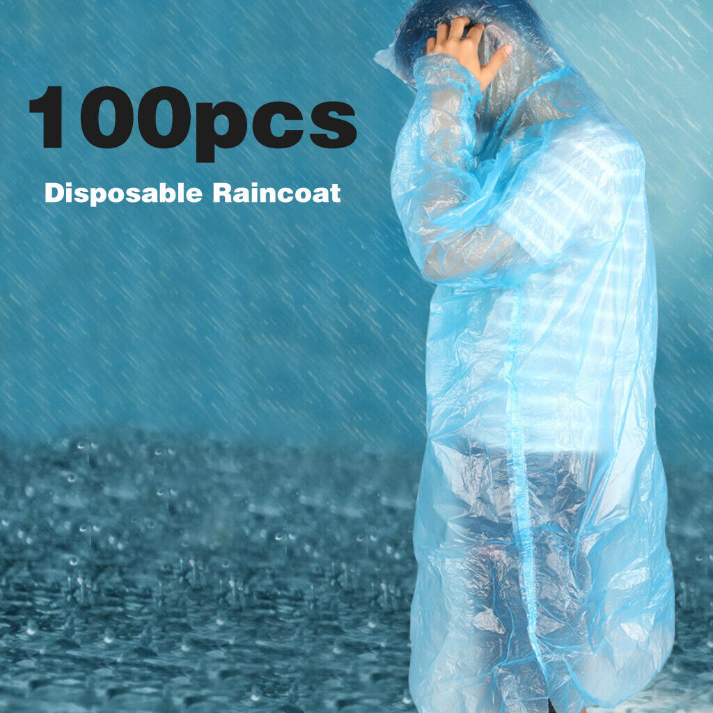 100x Disposable Adult Emergency Waterproof Rain Coat Hiking Camping Hood