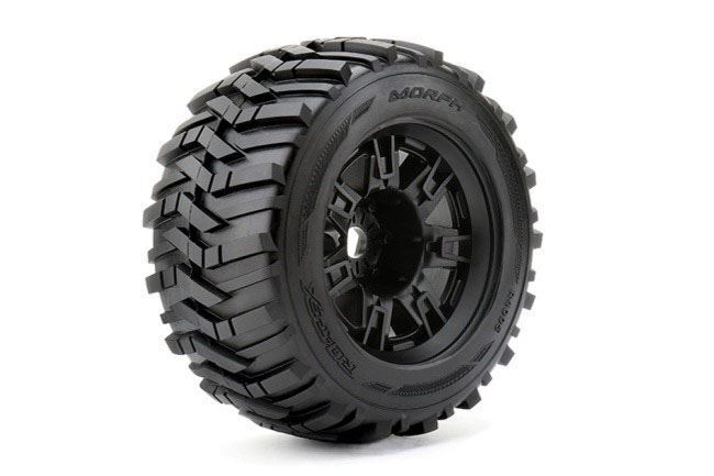 Roapex R/c Morph 1/8 Monster Truck Tires Mntd Black Wheels 1/2" Offset 17mm Hex