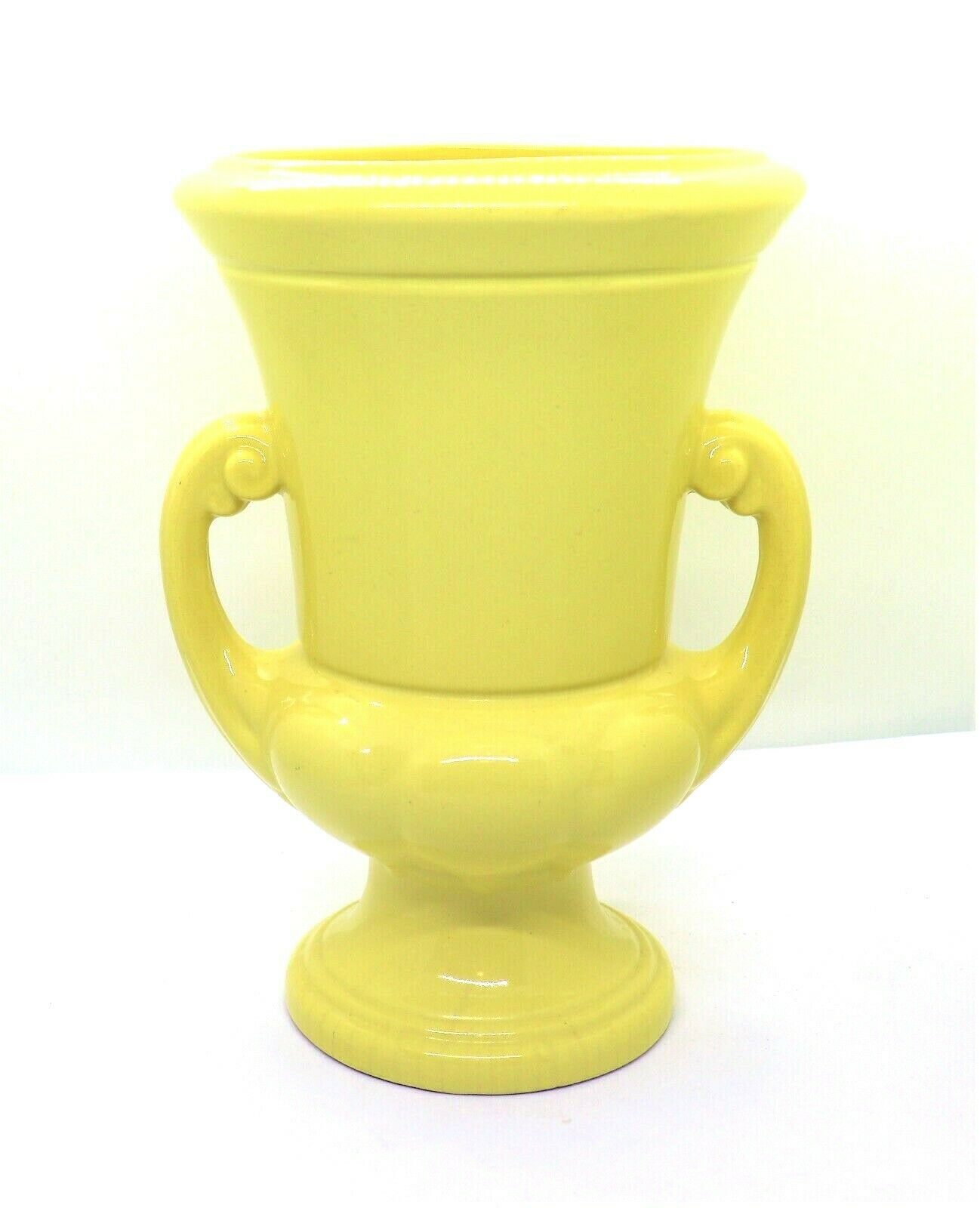 Vintage Abingdon Pottery 10" Tall Yellow Double Handled Urn Vase #101