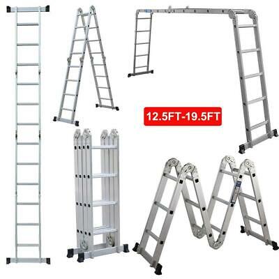 New 12.5/19.5ft Folding Step Ladder Multi-purpose Aluminium Extension Heavy Duty