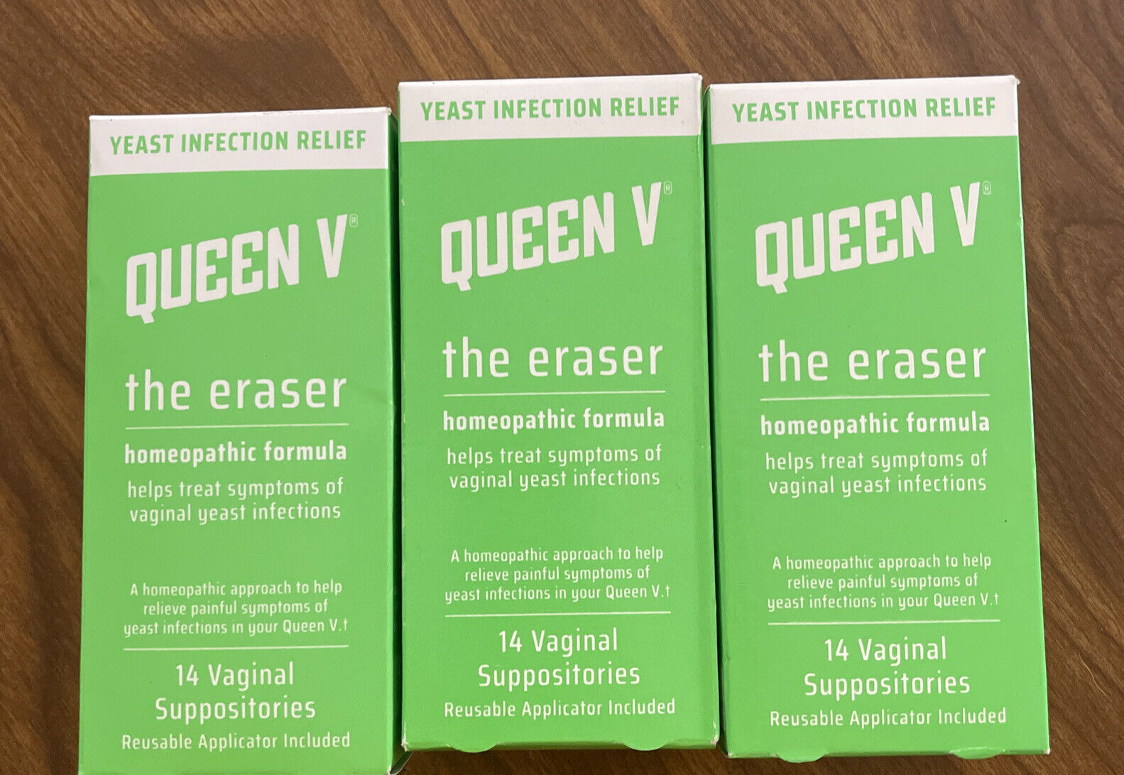 (3) 14 Ct Queen V The Eraser Yeast Infection Treatment Suppository Exp 8/2021