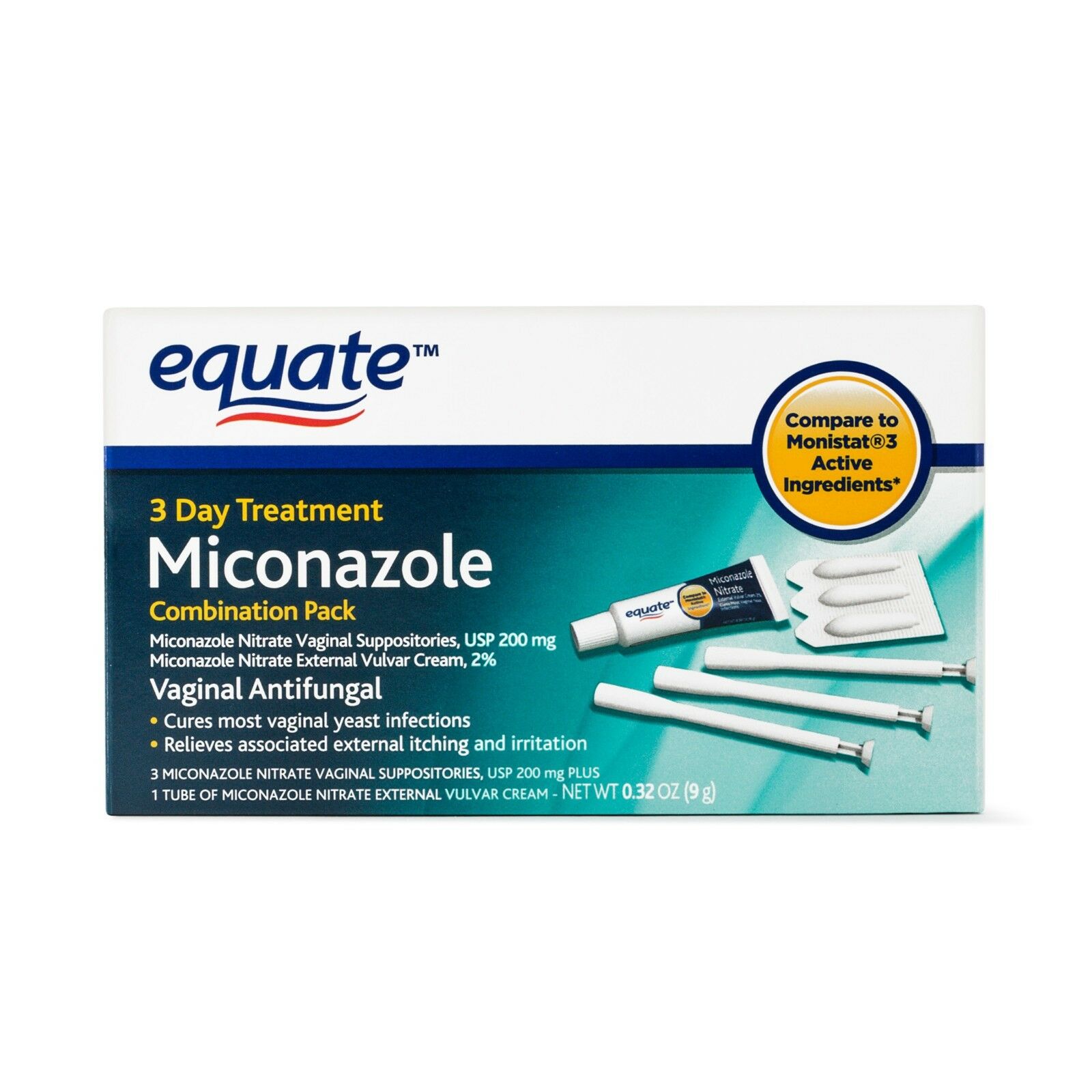 Equate Miconazole 3 Day Treatment Vaginal Antifungal Monistat, 0.32oz Exp 03/21