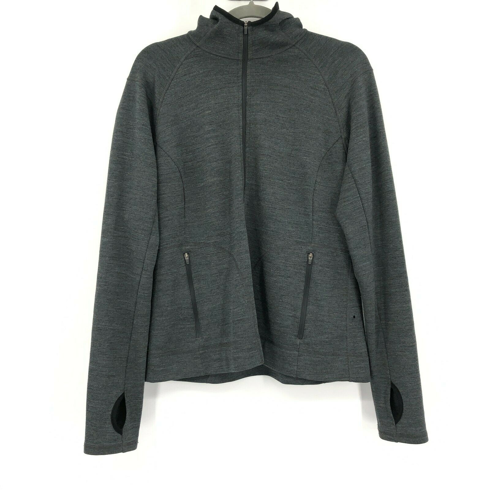 Ibex Merino Wool Long Sleeve Athletic Full Zip Hooded Jacket Dark Gray Size XL