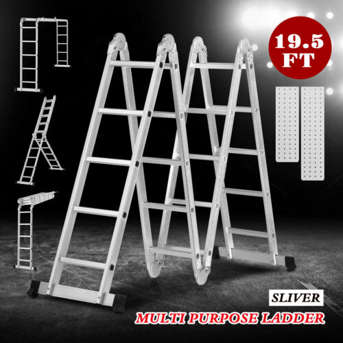 19.5ft Telescoping Extension Ladder Aluminum Folding Step Ladder All Purpose New