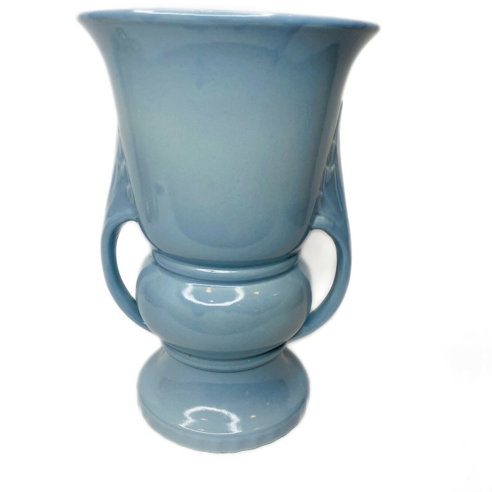 Vintage Abington Pottery Large 10” Double Handle Vase Art Deco Blue
