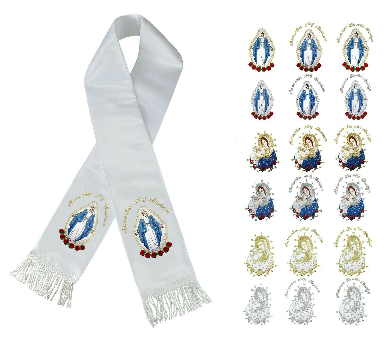 Hermosa White Christening Baptism Embroidered Stole Scarf for Baby Toddler Boy
