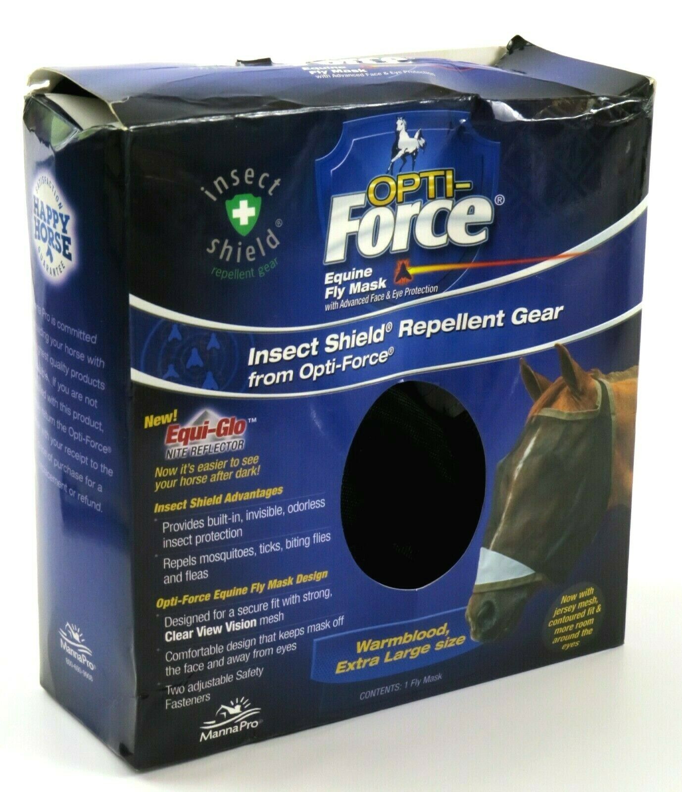 Opti-force Equine Fly Mask With Equi-glow Reflector - Warmblood Extra Large