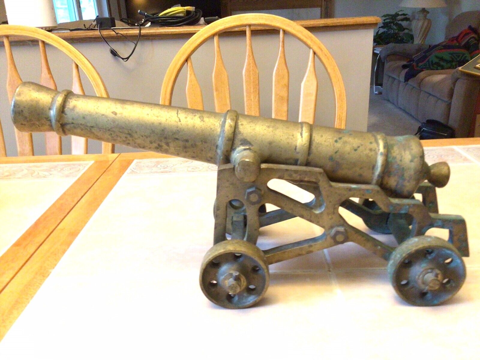Vintage Decorative Bronze Cannon On Carrier (22.5 Lbs)