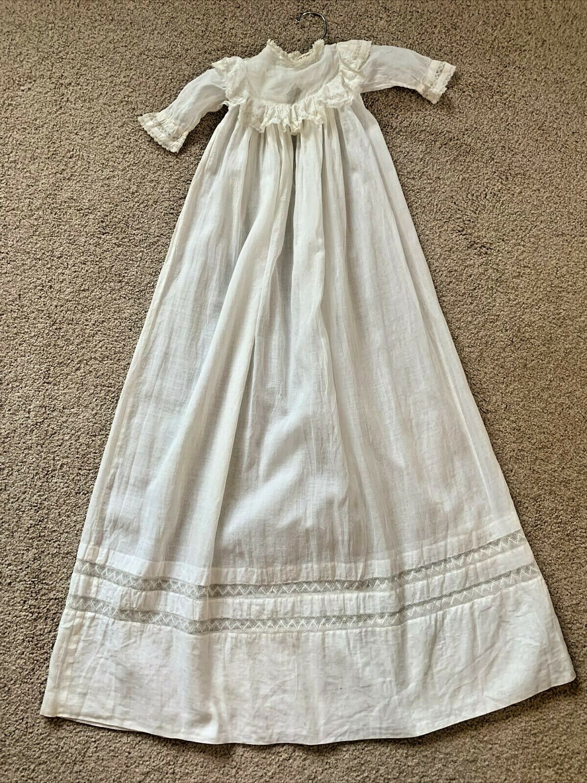 Vintage Antique Baby Baptismal Christening Gown Dress Lace & Tucks Victorian