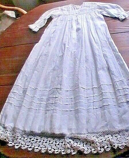 Antique French Hand Made Crochet Lace Victorian Christening Baby Doll Dress 1880