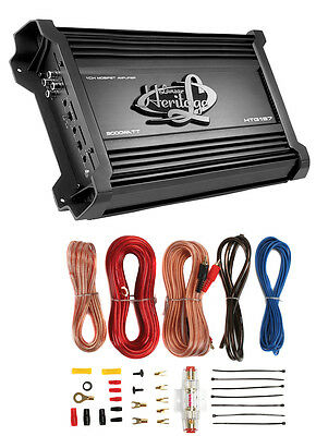 LANZAR HTG157 3000W Mono MOSFET Car Audio Power Amplifier w/ Boss AKS8 Amp Kit