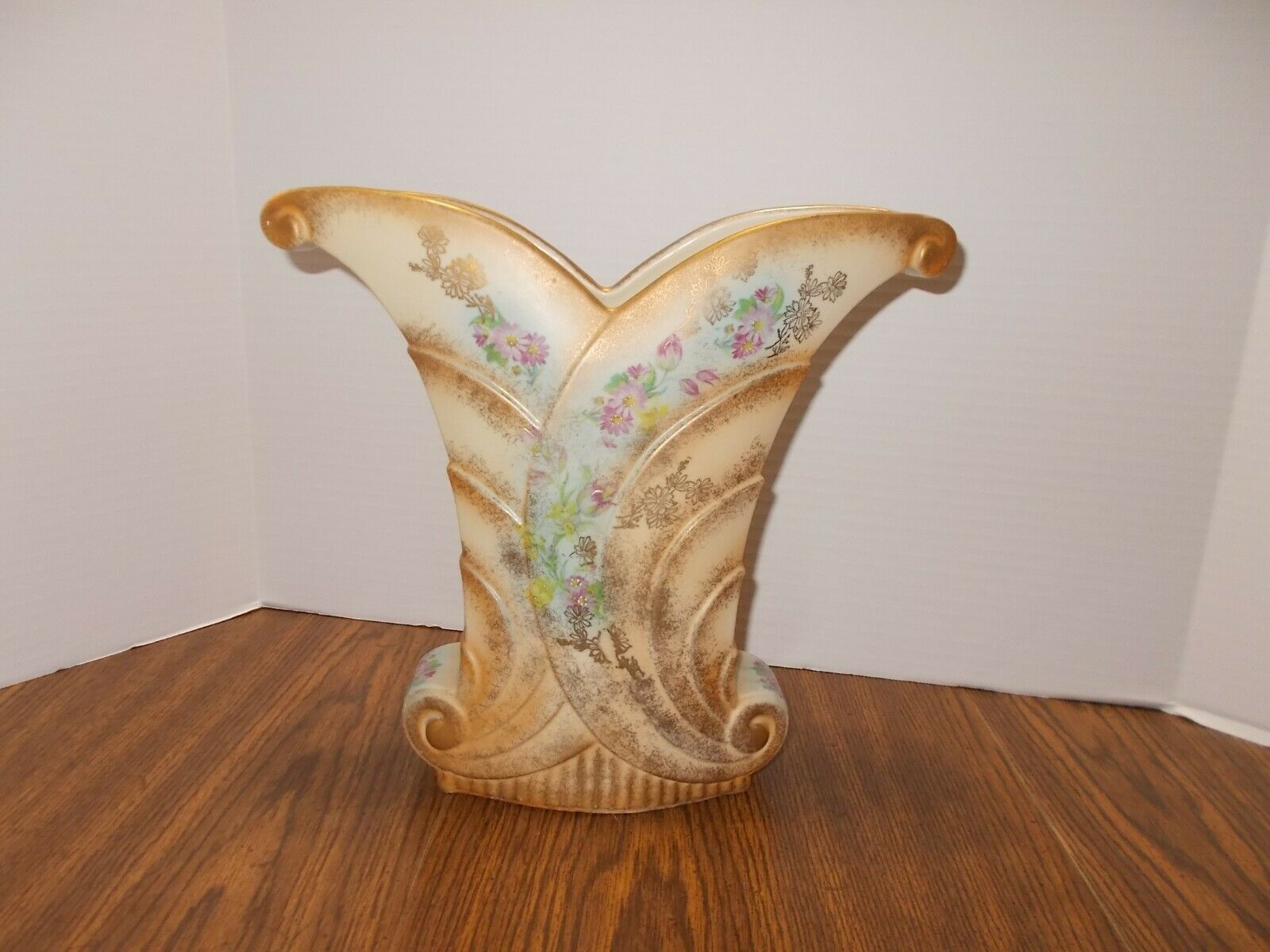 Vintage Abingdon Pottery Tall Vase Floral Multi Color 10.5" Art Deco-great Shape