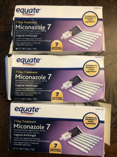 (3)Equate Miconazole 7 Vaginal Yeast Cream w Disposable Applicators 1.59oz