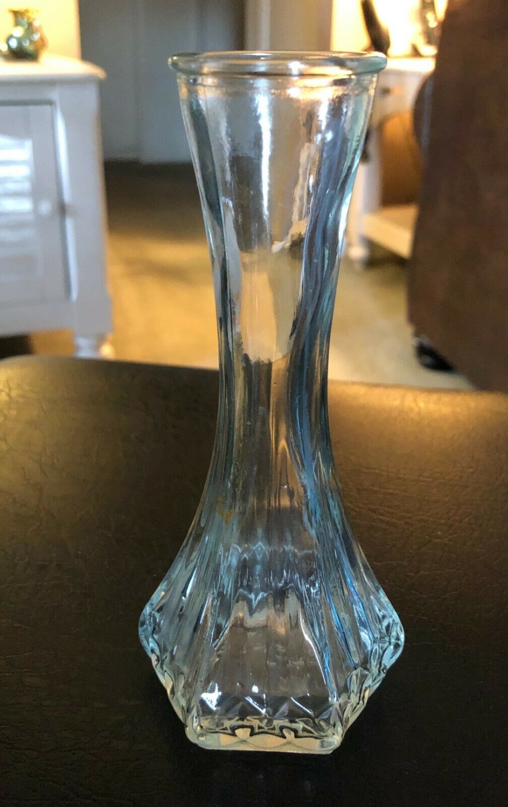 Vintage Hoosier Clear Glass 6-sided Bud Vase 6" Tall ~  4063c