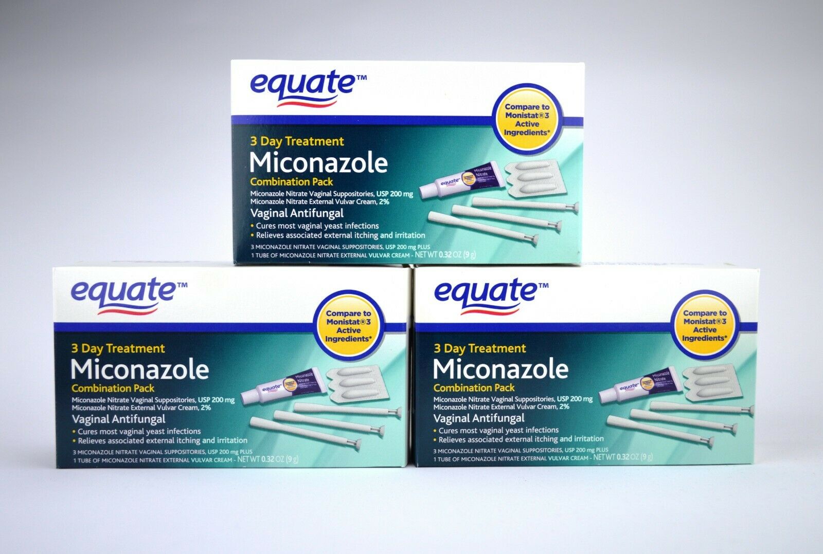 Equate Miconazole 3 Day Treatment Vaginal Antifungal Monistat, Exp 3/21 Lot Of 3