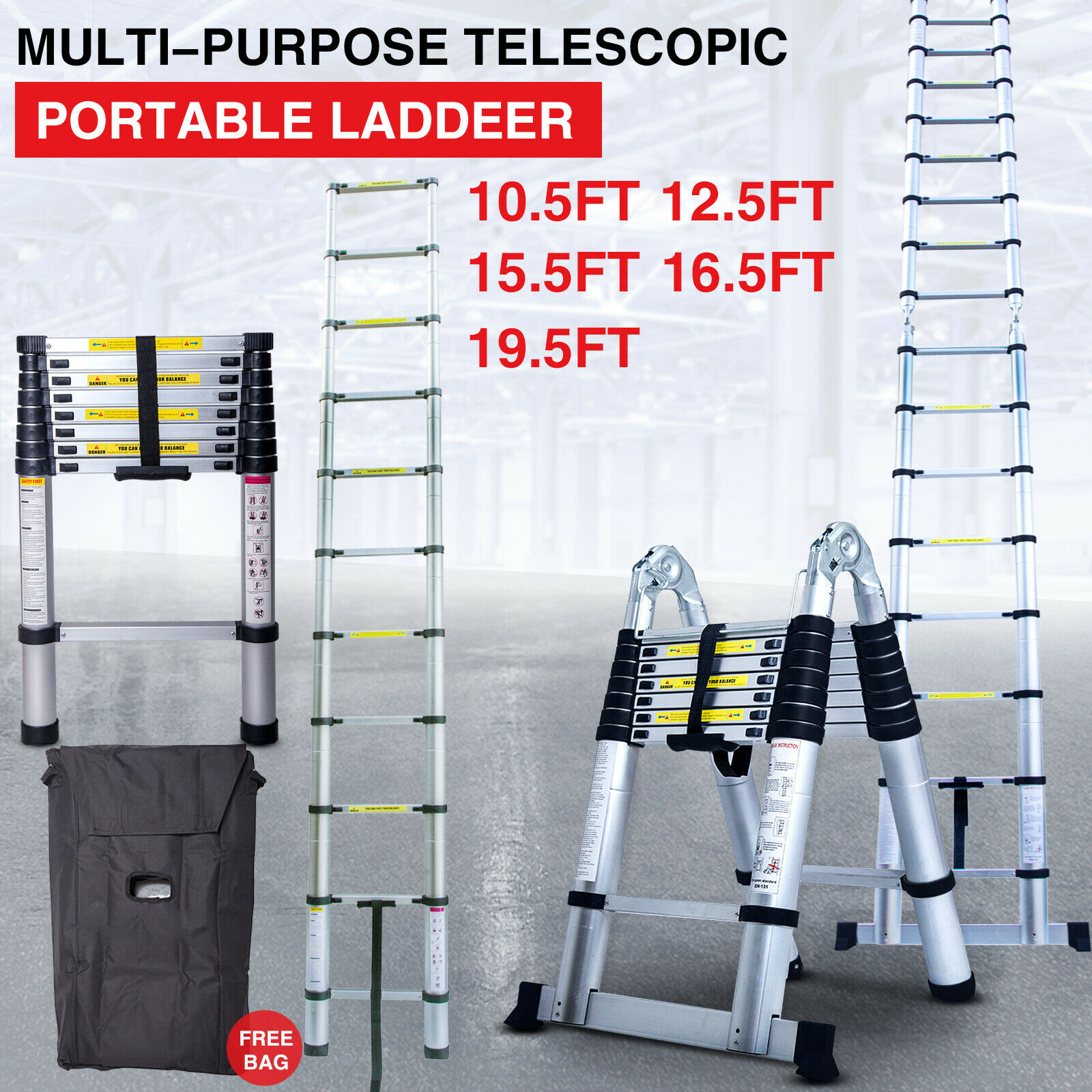 Telescoping Extension Ladder Aluminum Folding Portable All Purpose Variable Step