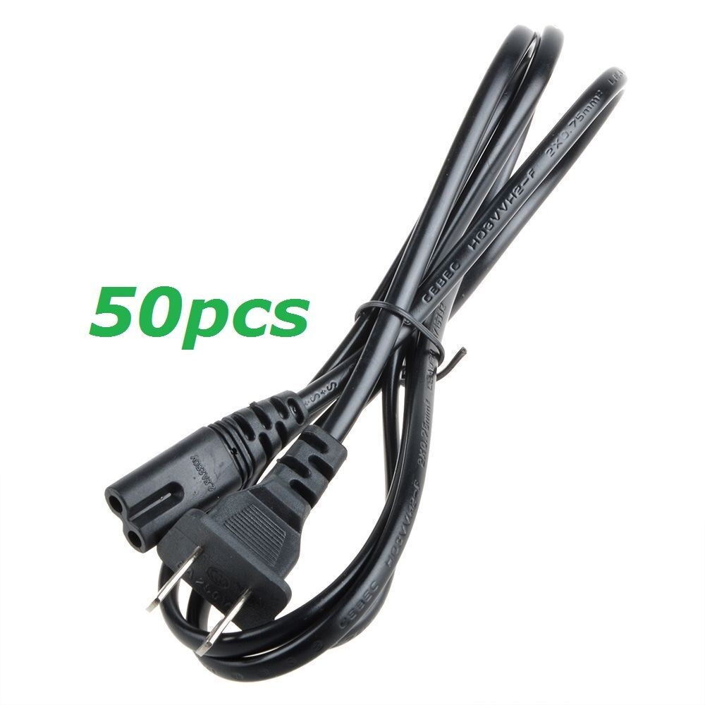 Lot 50 US 2 Prong 2Pin AC Power Cable Cord Charge Adapter PC Laptop PS2 PS3 Slim