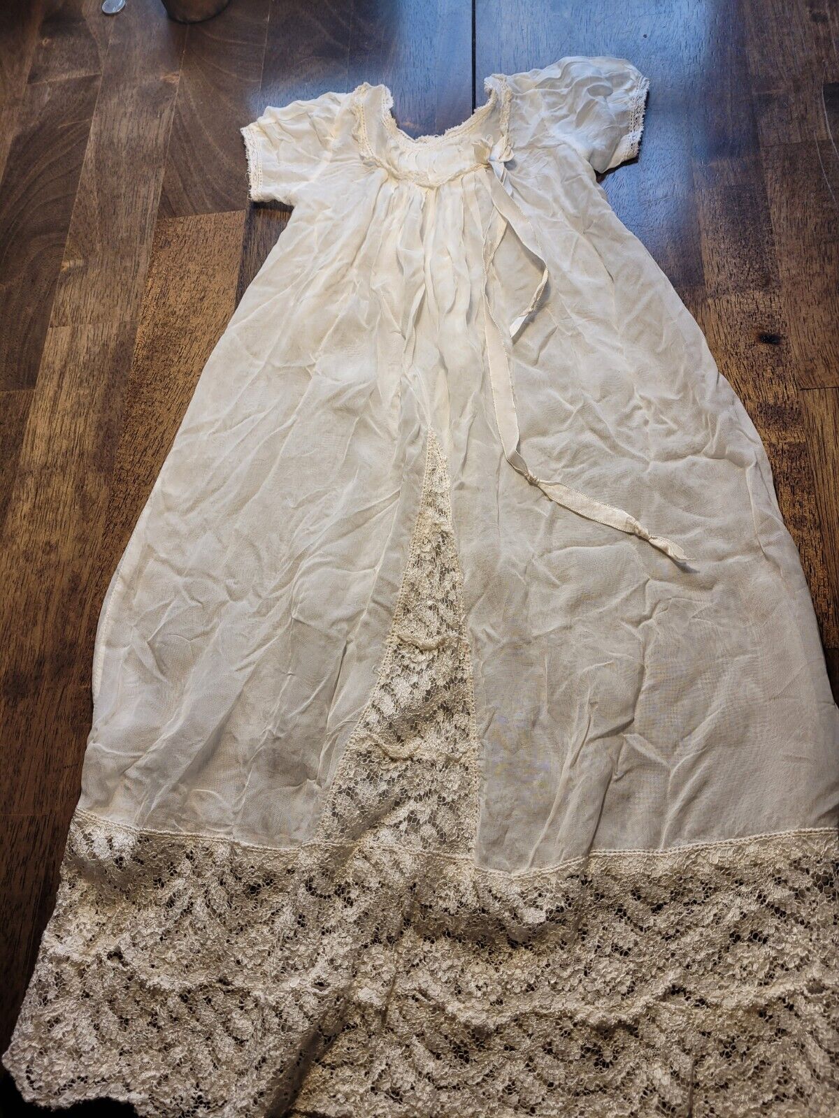 Vintage Antique Christening Gown Dress Baby Doll Inverted V Front Lace Panel