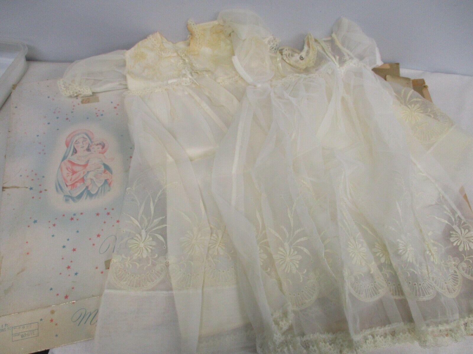Vintage 1940s 4 Piece Baby Christening Set With Gown & Robe ~ Embroidered & Lace
