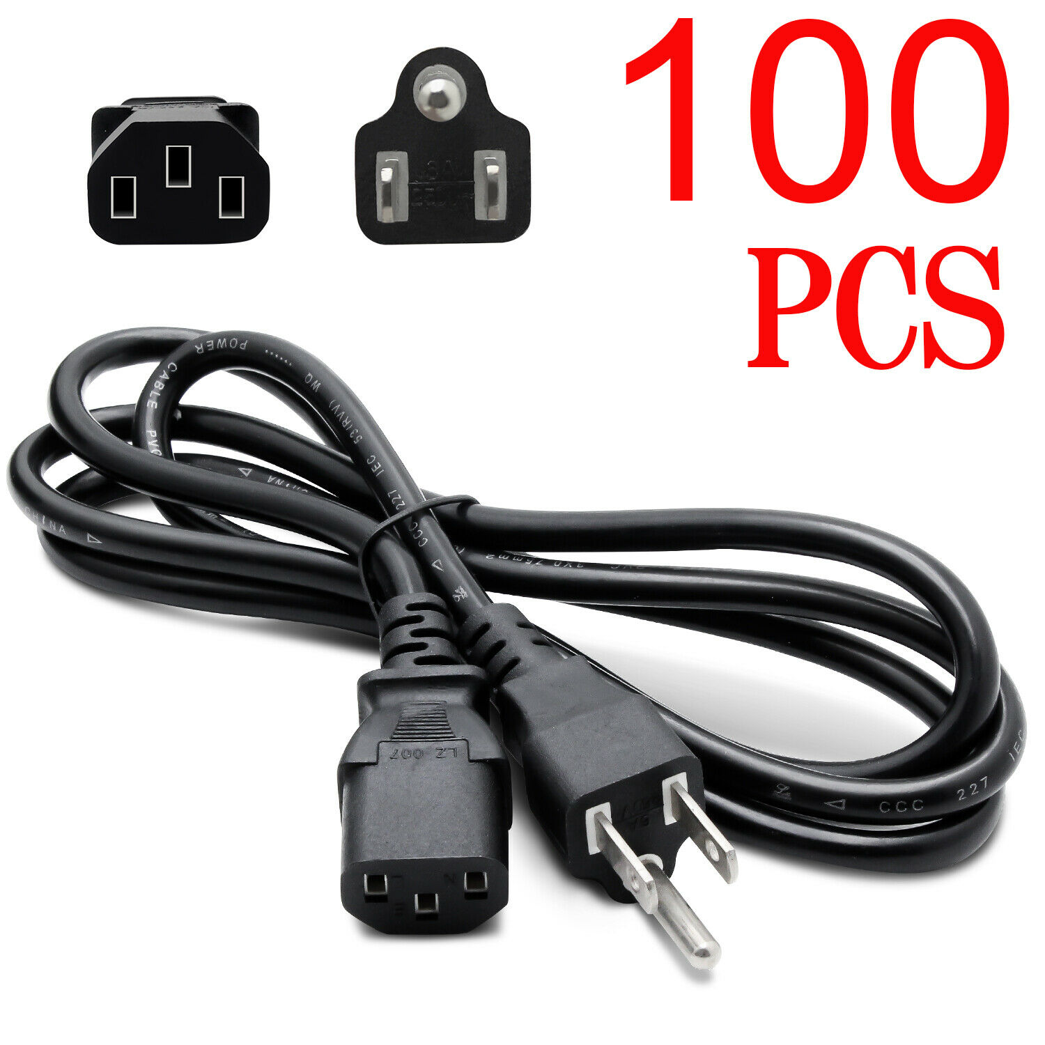Lot of 100 Standard AC Power Cord Cable Desktop Monitor Computer PC 6ft IEC320