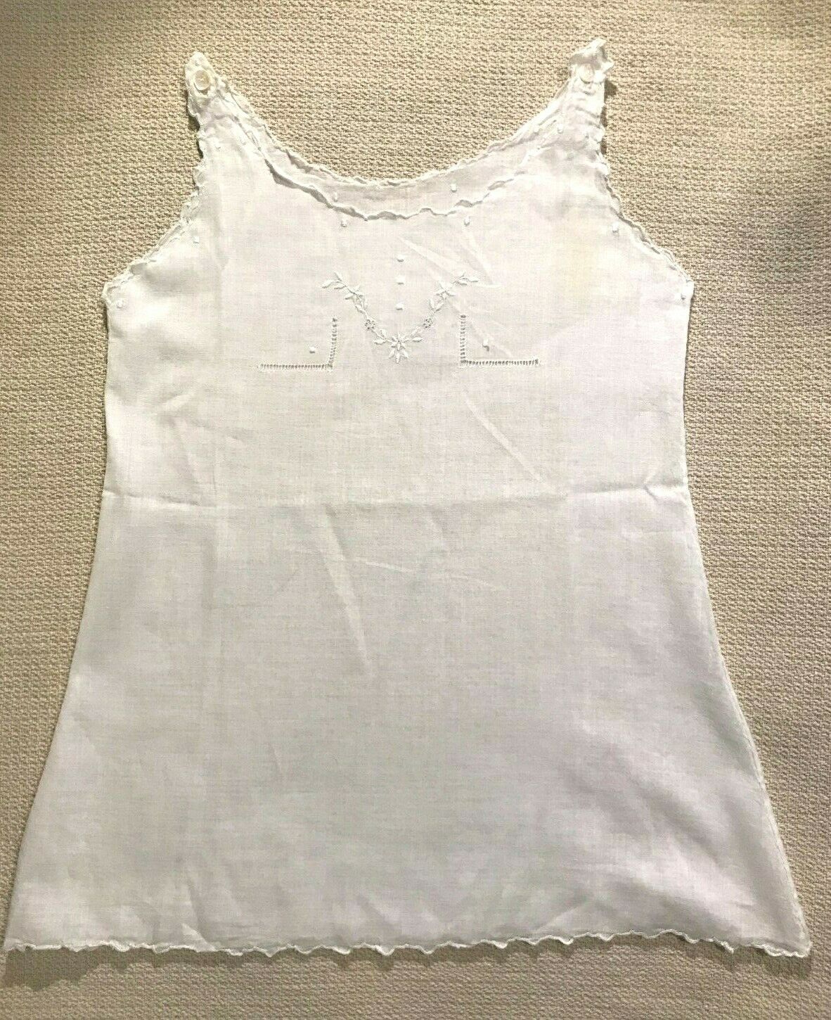 Antique Childrens Slip/under Dress - White -embroidered Late 1920's - #125 (b13)