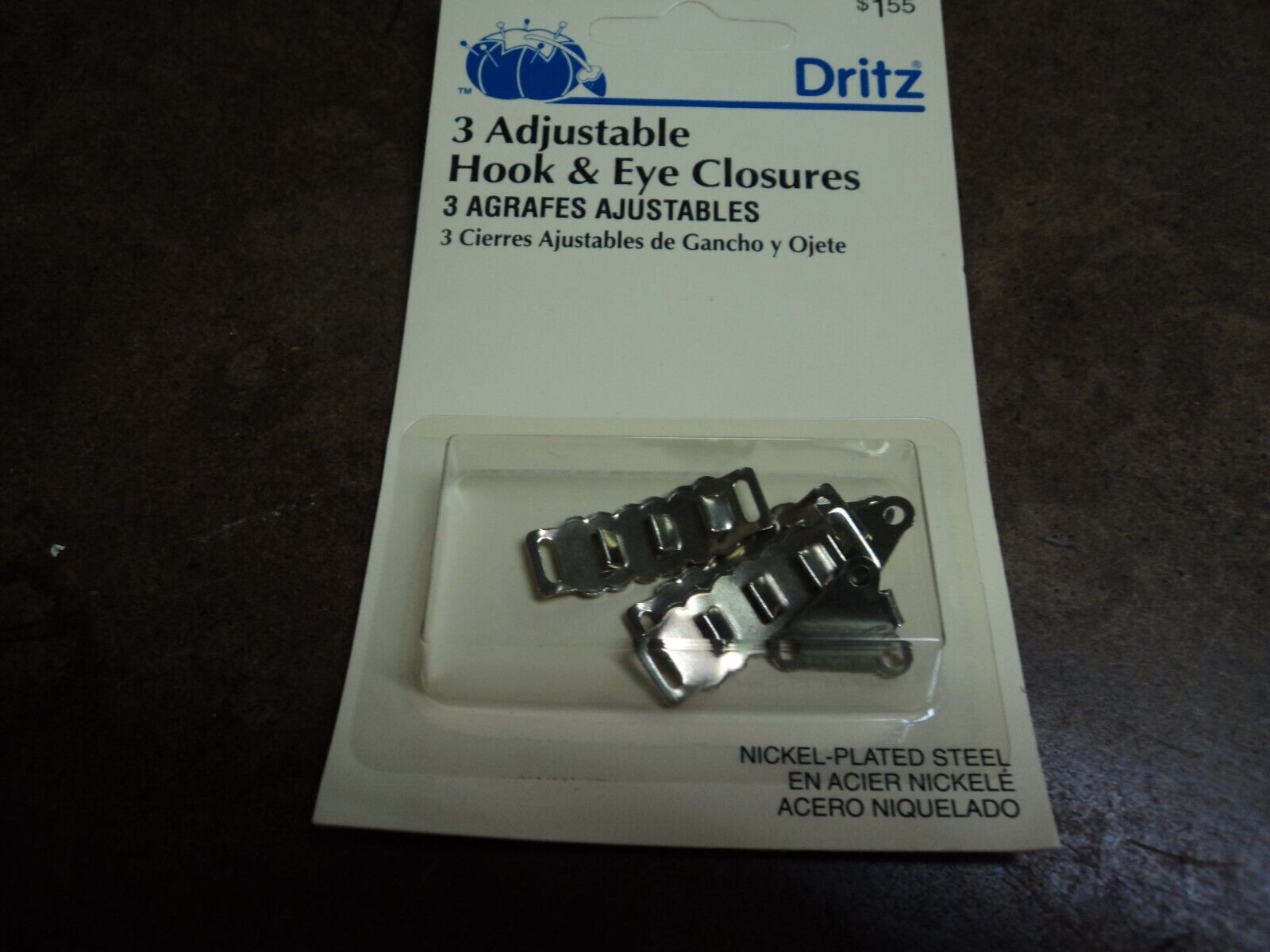 3 Adjustable Hook & Eye Closures By Dritz.  Nickel Plated Steel.